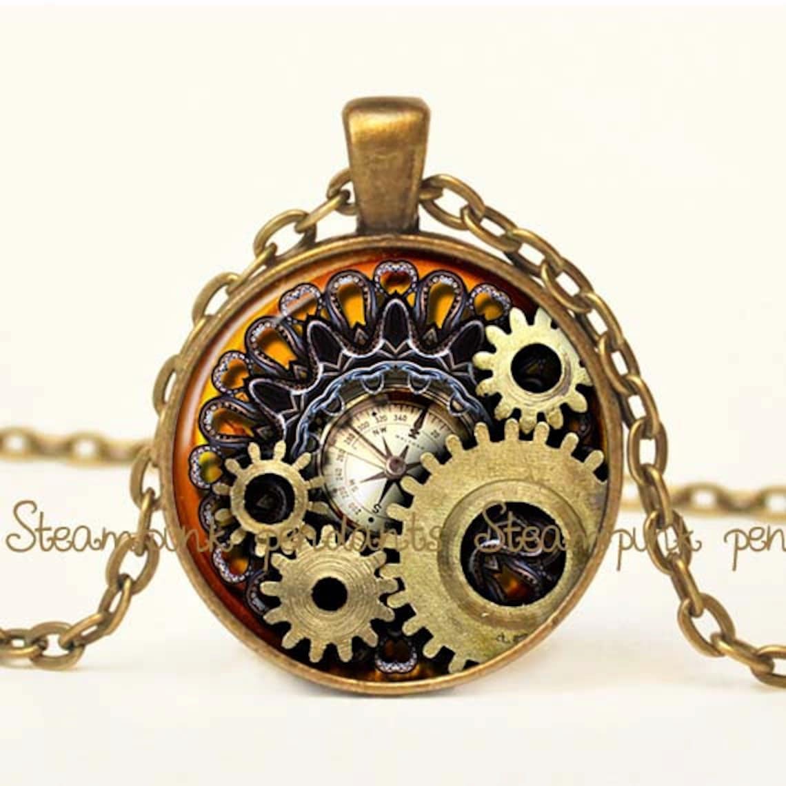 Steampunk Compass Photo Cogs Steampunk Jewelry Steampunk Etsy