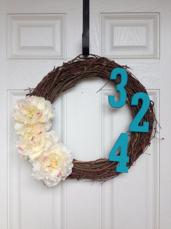 Items similar to Wreath with House Number on Etsy