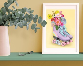 70s Inspired Disco Skates with BoHo Florals Art Print