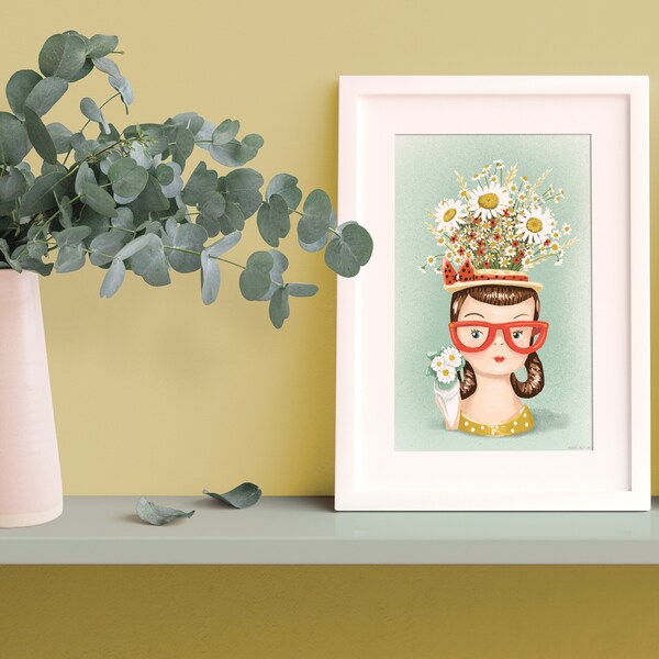 Vintage Lady Head Girl Planter Art Print