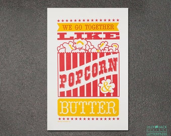 Home decor, Wall Art, Family Room Art, Hand-printed Popcorn Letterpress Art Print JJD_LP_PBP