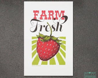 Kitchen Wall Art, Home decor, Wall Art, Farm Fresh Strawberry Letterpress Art Print JJD_LP_FFSP