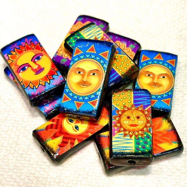 Sun and Moon Bamboo Tile Beads-Double Sides