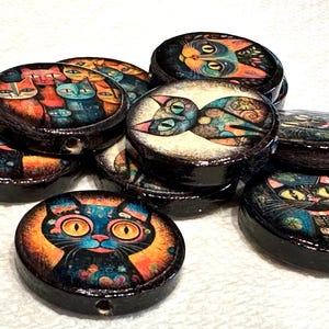 Round Whimsical Cat Beads-Double Sided