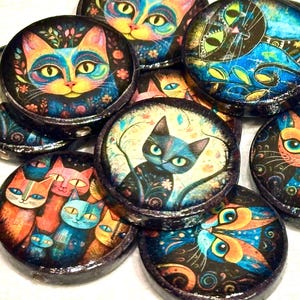 Round Whimsical Cat Beads-Double Sided
