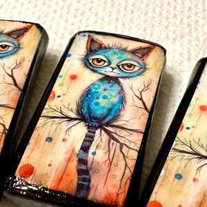 Whimsical Blue Halloween Cat Beads-Single Sided XL Pendant Size