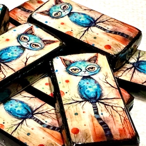 Whimsical Blue Halloween Cat Beads-Double Sided