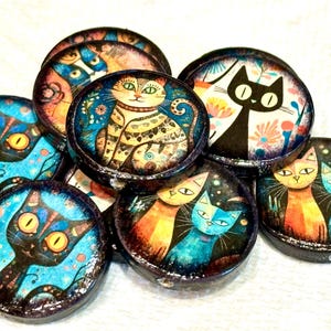 Round Whimsical Cat Beads-Double Sided