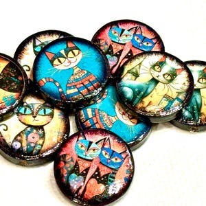 Round Whimsical Cat Beads-Double Sided