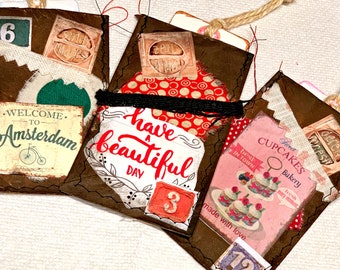 Junk Journal Pockets with Tags- Faux Leather