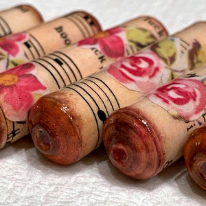 Loose Paper Beads-Pink Flowers and Music Sheet Pages