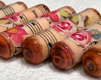 Loose Paper Beads-Pink Flowers and Music Sheet Pages