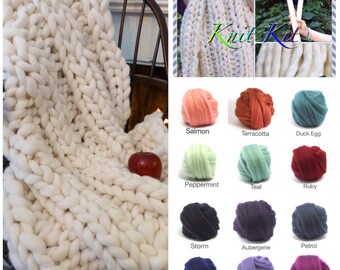 KNIT-KIT, Chunky Blanket, 24" Needles,4# Chunky Yarn, Tutorial, Patterns,