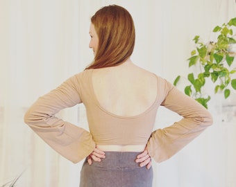 Sedona Crop Bell Sleeve - Organic Cotton and Hemp - plant dyed - stretch fabric