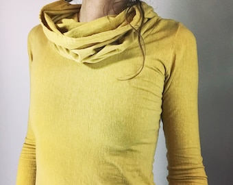 Hemp Shirt - plant dyed - Forager Long Sleeve Tee- Organic Cotton and Hemp Cowl Neck - stretch fabric