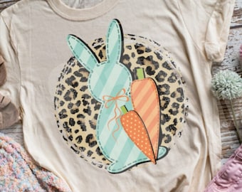 Leopard Print Bunny shirt, cute Easter Shirt, Easter Tee for Women, Colorful Patch T Shirt, top t-shirt Easter Bunny Cheetah Print T-Shirt