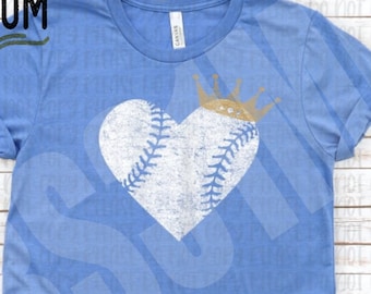 Baseball Heart Crown shirt, love KC Baseball Tee, KC Baseball Spirit Wear Shirt, Kansas City Baseball Top, Cute Crown Shirt for women