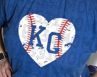 KC Heart Shirt, Heart KC Baseball Tee Cute Kansas City Spirit Wear, Kansas City Baseball Top Baseball Print KC Heart Shirt Kansas City Heart