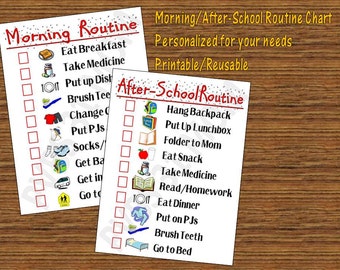 School Routine Chart/Checklist for Morning or Afternoon/Evening - Personalized Printable
