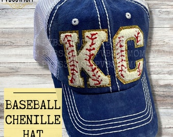 Chenille Patch KC Hat, Blue and Gold Kansas City Hat, Cute Trucker Hat with Patch, Kansas City Baseball Hat, Soft Patch KC Baseball Hat