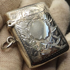 Antique Sterling Silver Vesta Case Hallmarked Birmingham 1911 by Williams (Birmingham) Ltd