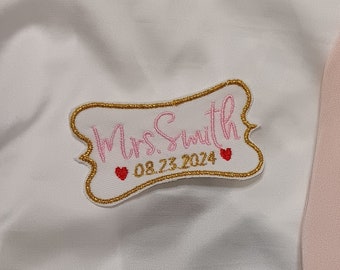 Wedding Dress Custom Embroidered Patch - Heart with Initials and Date