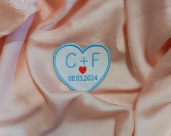 Wedding Dress Custom Embroidered Patch Heart with Initials and Date Bride Gift Groom Keepsake