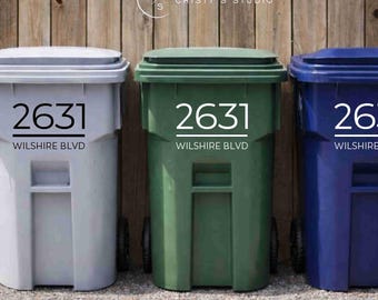Custom Address Decal with Modern Numbers & Street Name for Trash Cans or Mailbox