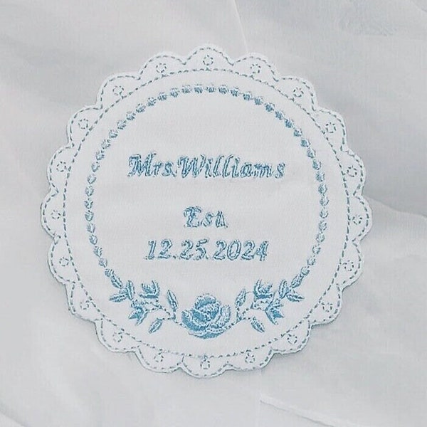Wedding Dress Custom Embroidered Patch - Last Name and Date