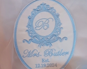 Wedding Dress Custom Embroidered Patch - Initial, Last Name, and Date