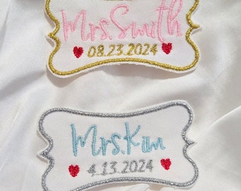 Wedding Dress Custom Embroidered Patch - Heart with Initials and Date