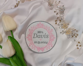Wedding Dress Custom Embroidered Patch - Last Name and Wedding Date