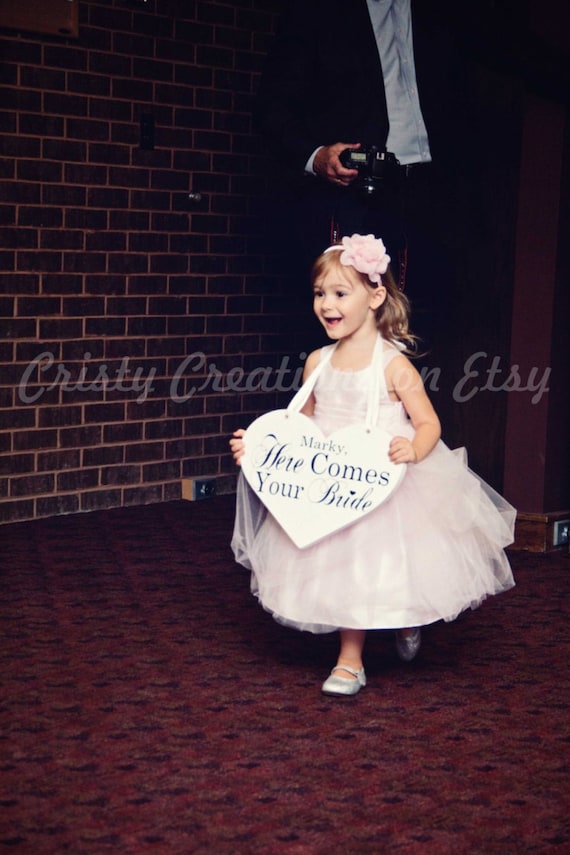 Ring Bearer Sign Wedding Heart Sign Personalized Here Comes Your Bride Heart Sign