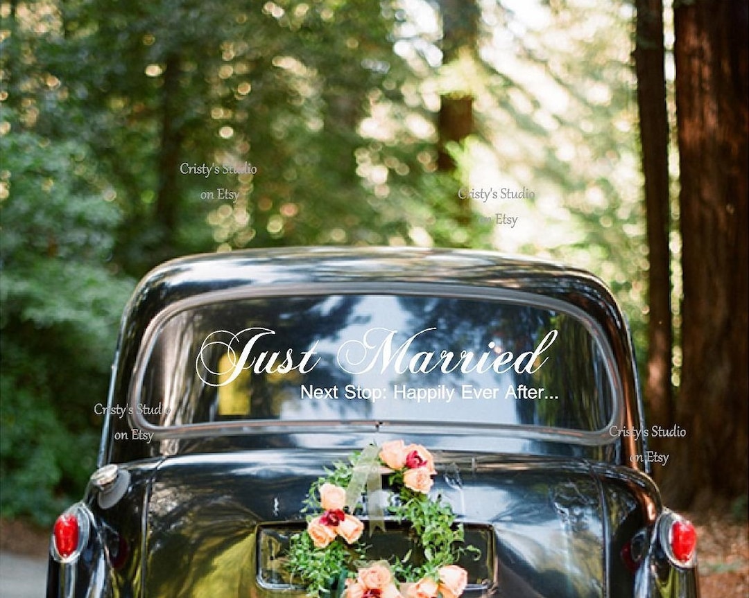 イチダ　ブリキ　【JUST MARRIED CAR 】動作品 Just Married Decal Next Stop Happily Ever After Getaway Car