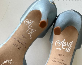 Wedding Shoe Decals: Initials & Date, Waterproof Vinyl
