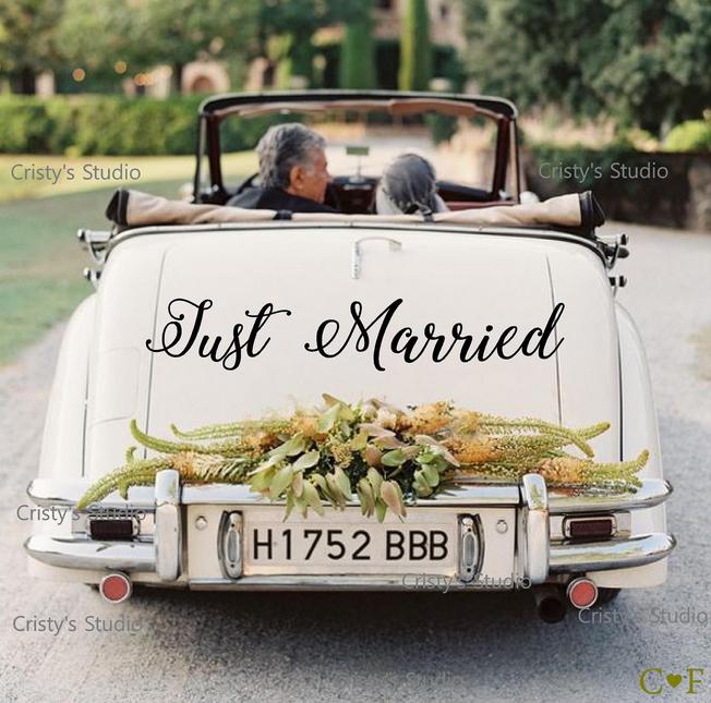 イチダ　ブリキ　【JUST MARRIED CAR 】動作品 Just Married Decal Next Stop Happily Ever After Getaway Car