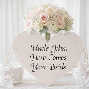 Ring Bearer Sign Wedding Heart Sign Personalized Here Comes Your Bride Heart Sign image 2