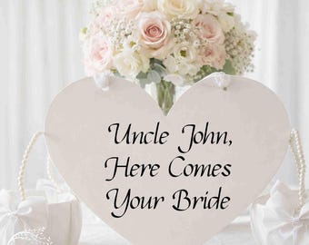 Ring Bearer Sign Wedding Heart Sign Personalized Here Comes Your Bride Heart Sign