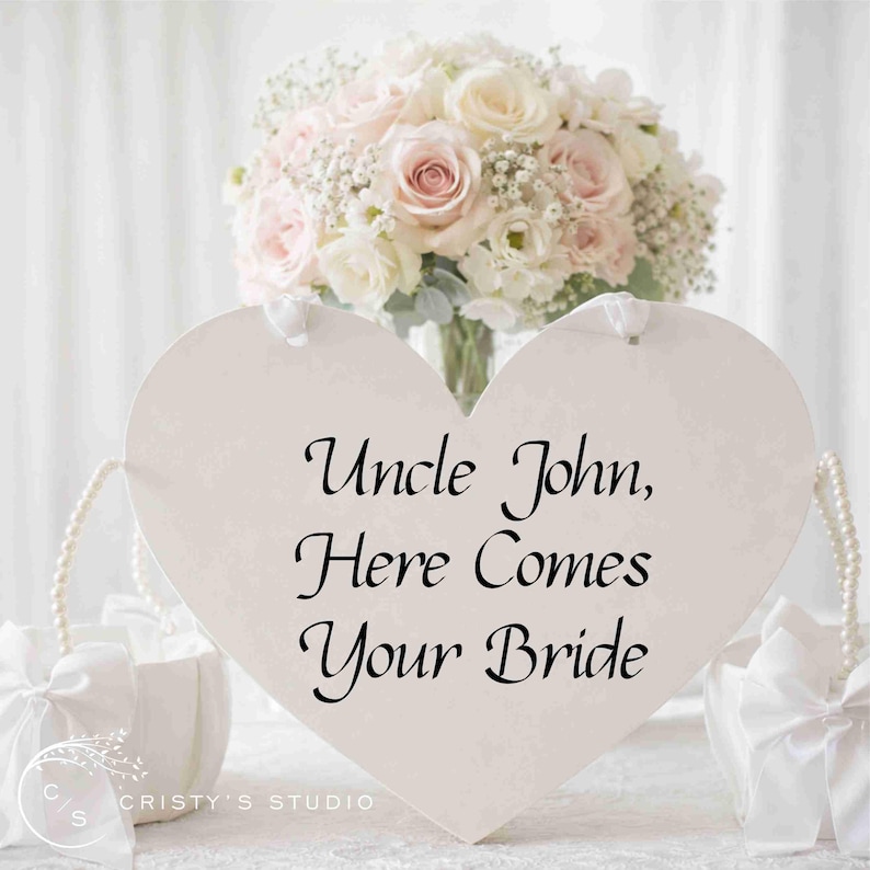 Ring Bearer Sign Wedding Heart Sign Personalized Here Comes Your Bride Heart Sign image 2