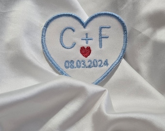 Wedding Dress Custom Embroidered Patch - Heart with Initials and Date