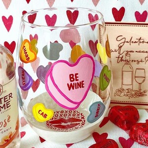 Valentines candy painted wine glass