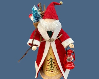 Handmade Wool Felt Woodland Santa Ornament with Metal Lantern