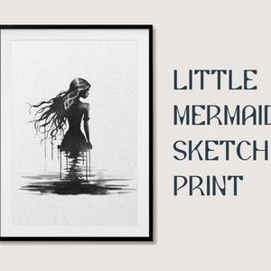 Little Mermaid Ariel Hand Made Drawing - Magical Mermaid Art for Printing, Under The Sea, Kids Decor, Instant Printable Wall Art Poster