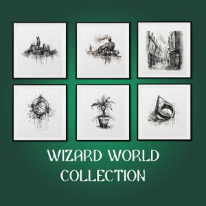 Wizard World Collection Digital Print Download, Hand Drawn Sketch Art for Printing, Wizarding World Decor, Instant Printable Wall Art Poster