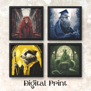 Wizard School House Cup karaktercollectie digitale print, afdrukbare illustratie, Wizarding World decor, instant download kunst aan de muur poster
