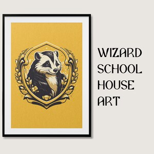 Wizard School Yellow Badger, House Cup Crest Digital Print, Afdrukbare illustratie, Wizarding World Decor, Instant Download Wall Art Poster
