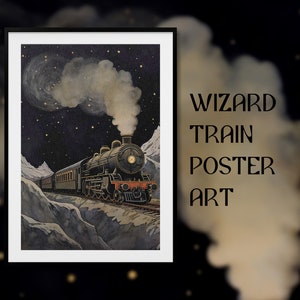 Wizard School Train, Storybook Design, Digital Print, Hand Drawn for Printing, Wizarding World Decor, Instant Download Wall Art Poster