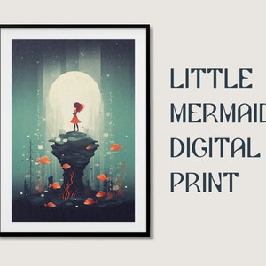 Little Mermaid Ariel Digital Print Download - Magical Mermaid Art for Printing, Under The Sea, Kids Decor, Instant Printable Wall Art Poster