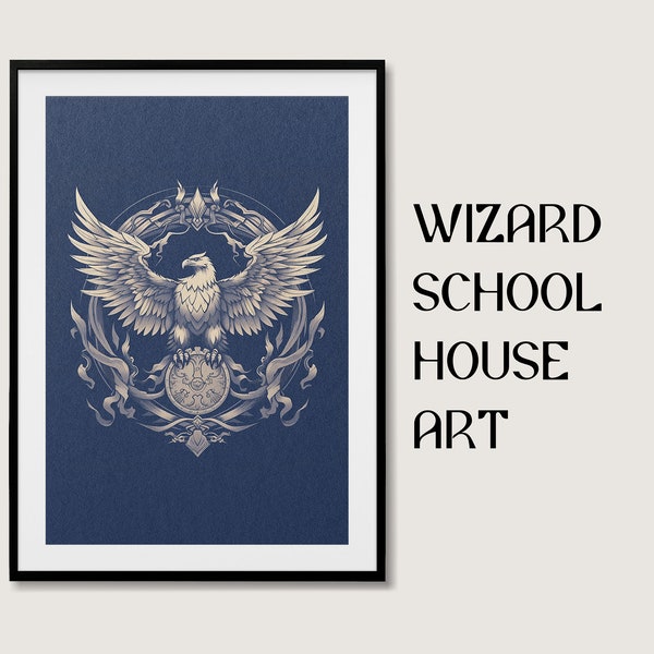 Wizard School Eagle House Cup Crest Digital Print, Printable Illustration, Wizarding World Decor, Instant Download Wall Art Poster