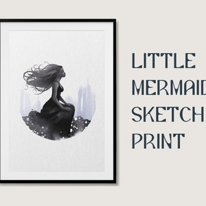 Little Mermaid Ariel Halle Bailey Drawing - Magical Mermaid Art for Printing, Under The Sea, Kids Decor, Instant Printable Wall Art Poster